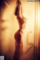 A blurry image of a woman standing in front of a window.